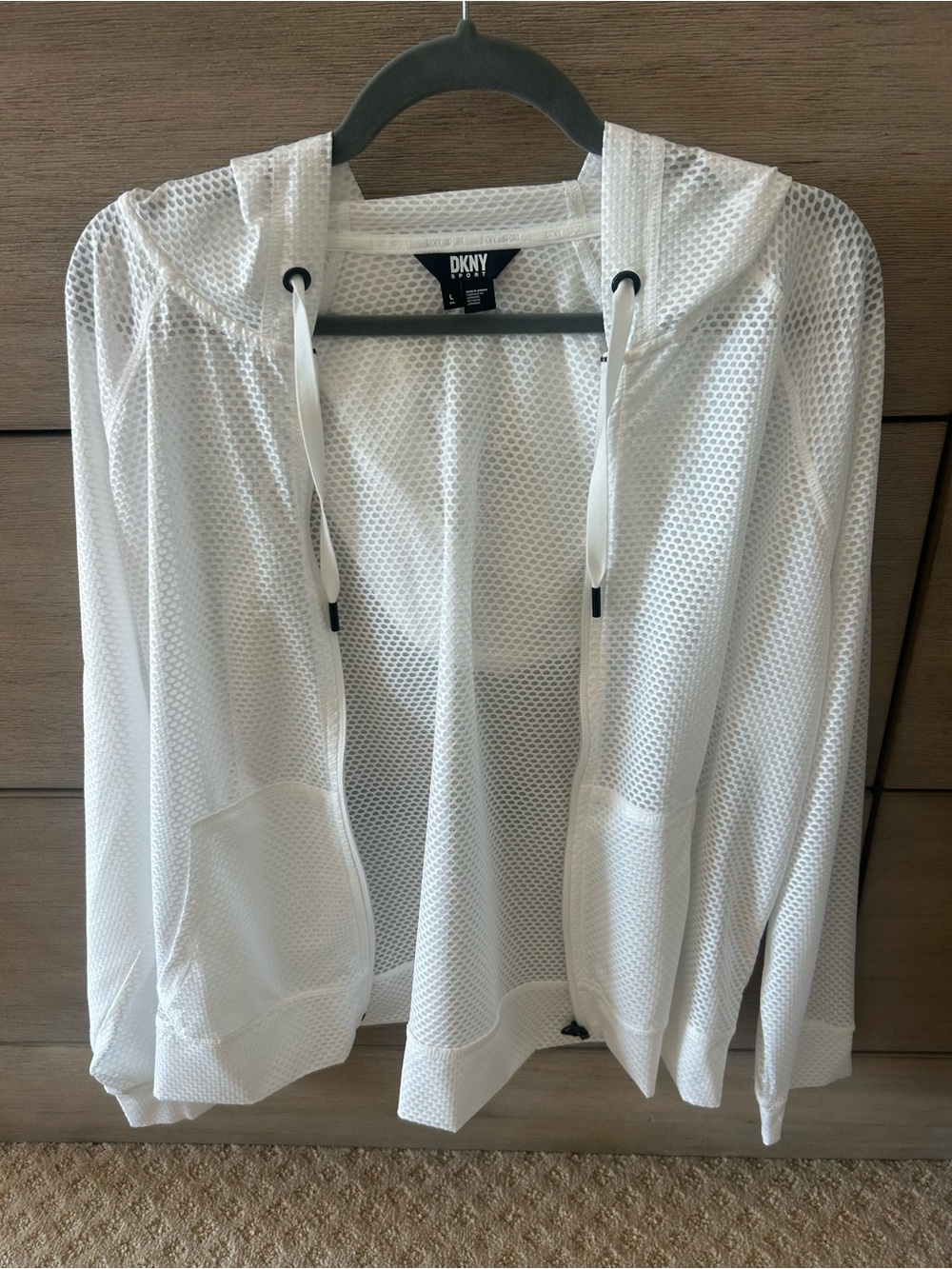 DKNY White Mesh Hooded Swim Cover-Up